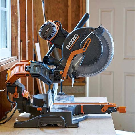 This dual bevel sliding compound features a laser so you can easily see the line of cut and know if the blade is turning. . Ridgid 4251 miter saw
